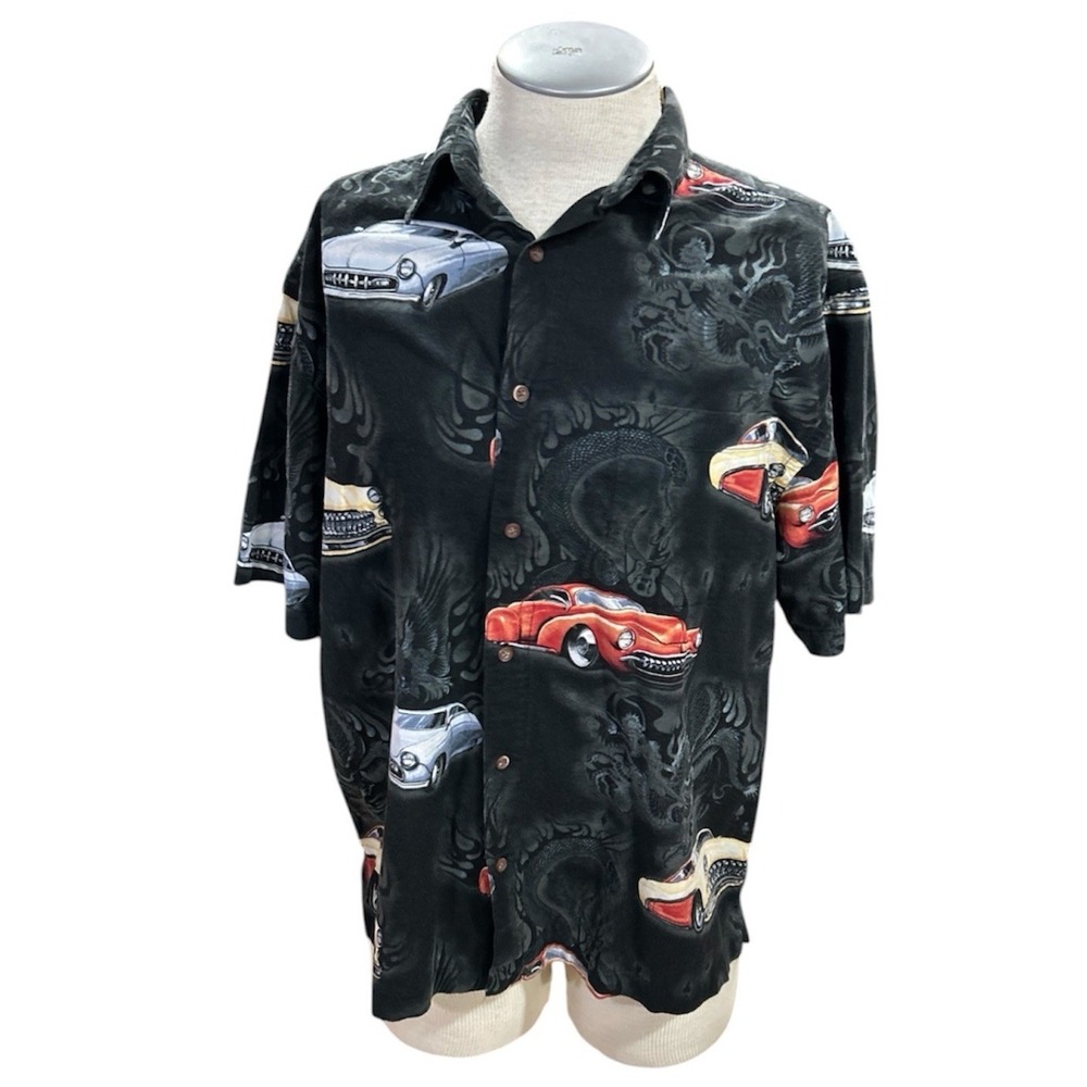 North River Hot Rod Shirt Mens Large Button Short Sleeves Dragon
